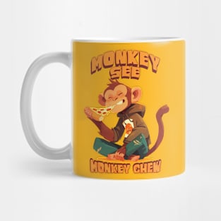 Monkey See Monkey Chew cute monkey eating pizza Mug